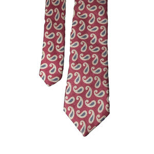 Seaward & Stearn London Linen Tie Pink Paisley Handmade Mens Necktie XL 3"X64"